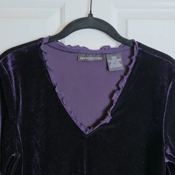 Impressions Deep Purple Velvet Blouse, Size Small - Picture 3 of 3